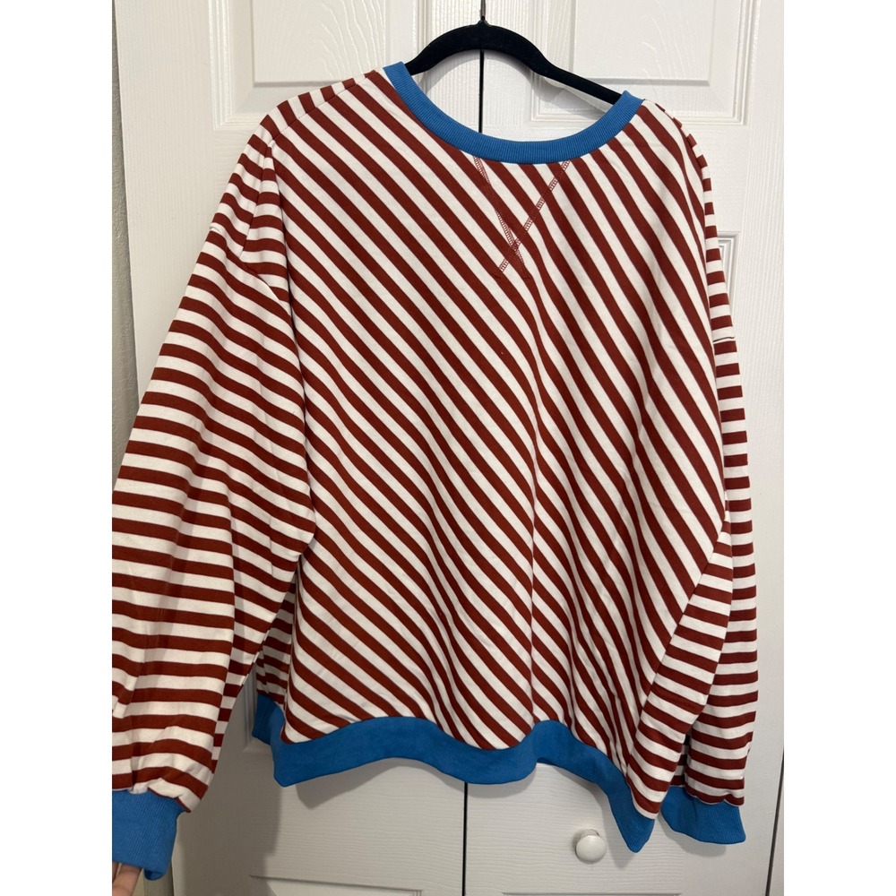 UEU Womens L Striped Sweatshirt Colorblock Dopamine Preppy Oversized Crewneck